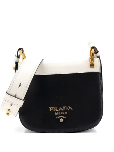 Pre-owned Prada Pionniere Saddle City Calfskin Small Crossbody Bag In Black