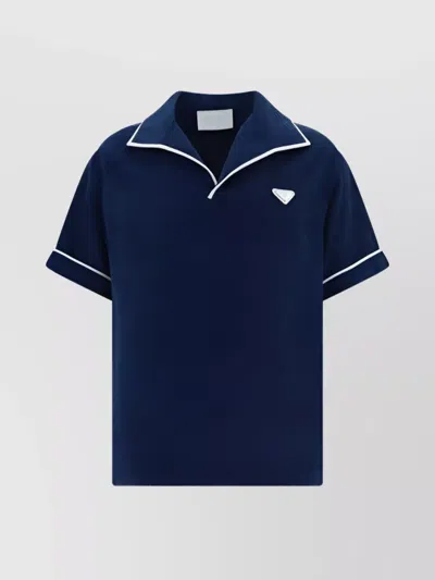 Prada Piping Cotton Polo Shirt Sponge Design In Blue