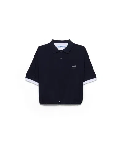 Prada Pique And Jersey Polo Shirt In Orange