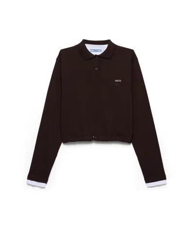 Prada Pique And Jersey Polo Shirt In Brown