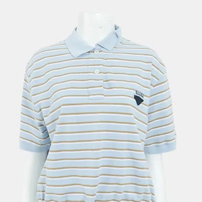 Pre-owned Prada Pique Blue/multicolor Short Sleeved Top Size S