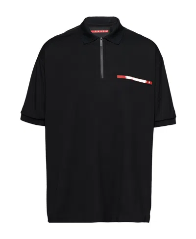 Prada Piqué Polo Shirt In Black