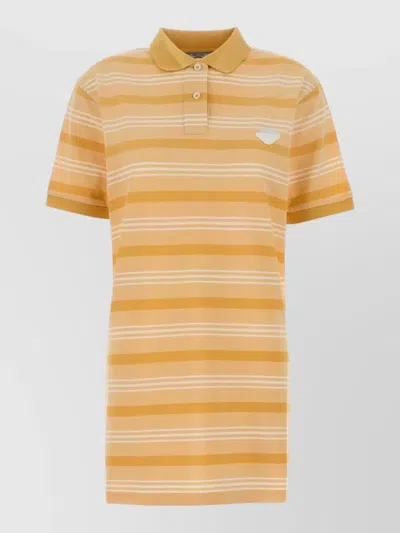 Prada Piquet Polo Dress Striped Short Sleeves In Yellow