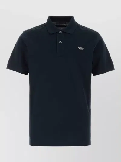 Prada Piquet Polo Shirt Short Sleeves Collar In Black