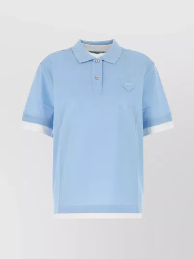 PRADA PIQUET POLO SHIRT WITH RIBBED CUFFS AND COLLAR