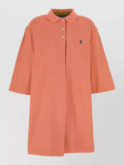 Prada Piquet Short Sleeve Overcoat Dress In Orange