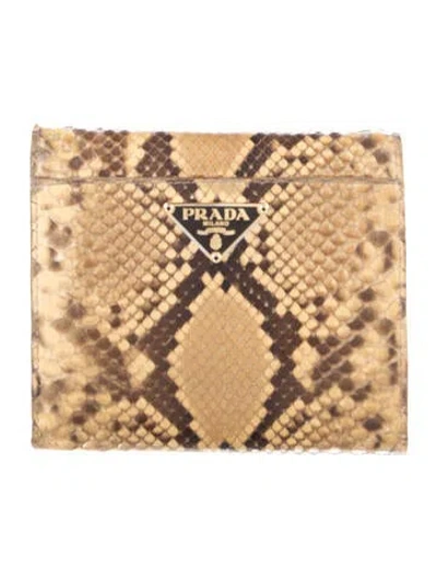 Pre-owned Prada Pitone Compact Wallet In Brown