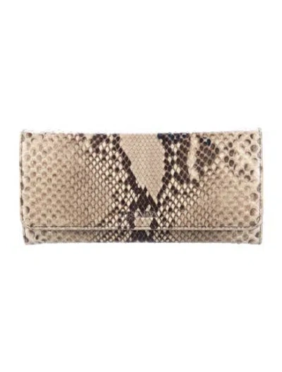 Pre-owned Prada Pitone Continental Wallet In Neutral