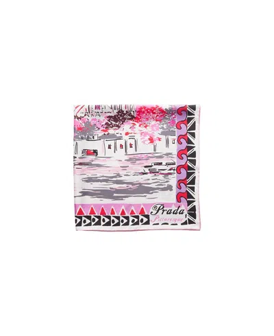 Prada Pittoresque Paris Printed Silk Foulard Scarf In Pink