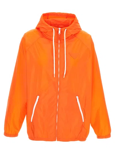 Prada Orange Raincoat In Lightweight Re-nylon