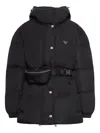 Prada Quilted Hooded Belted Puffer Jacket In Black