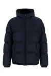 Prada Hooded Quilted Down Jacket With Side Pockets In Blue