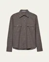 Prada Plaid Button Down Wool Top In Ebano