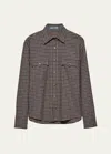 Prada Plaid Button Down Wool Top In F0192 Ebano