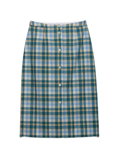 PRADA PLAID COTTON PENCIL SKIRT