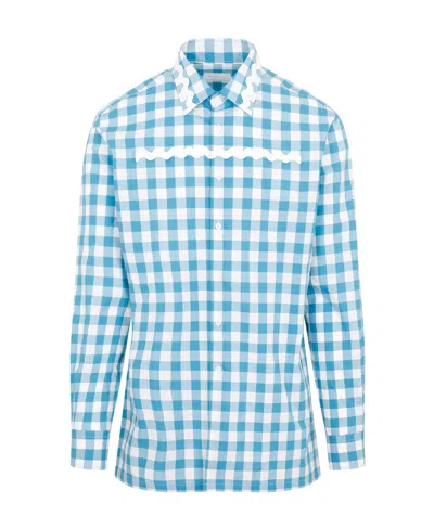 Prada Plaid Long-sleeved Shirt In Blue