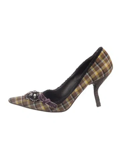 Pre-owned Prada Plaid Print Bow Accents Pumps In Multi