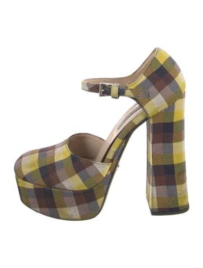 Pre-owned Prada Plaid Print D'orsay Pumps In Yellow