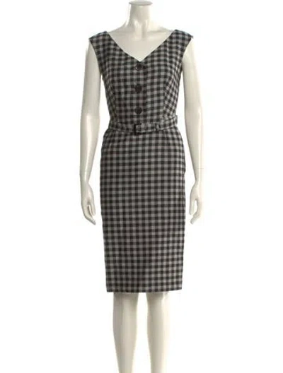 Pre-owned Prada Plaid Print Knee-length Dress In Gray