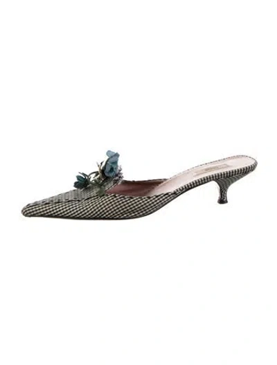 Pre-owned Prada Plaid Print Leather Trim Embellishment Mules In Multi