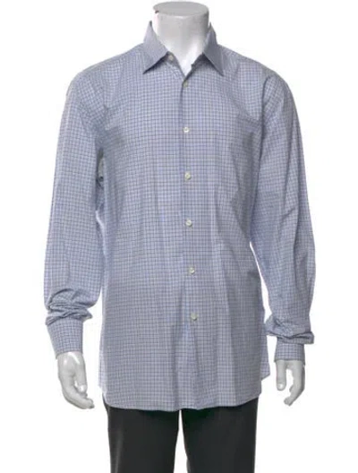 Pre-owned Prada Plaid Print Long Sleeve Dress Shirt In Blue