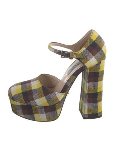 Pre-owned Prada Plaid Print Pumps In Yellow