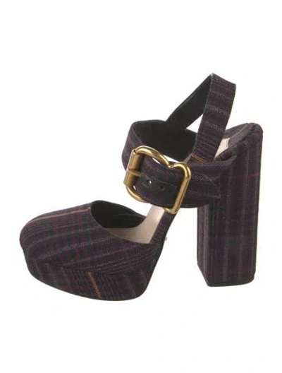 Pre-owned Prada Plaid Print Slingback Pumps In Purple