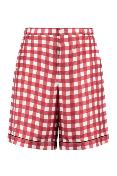 PRADA CHECK-PRINT SILK BERMUDA SHORTS