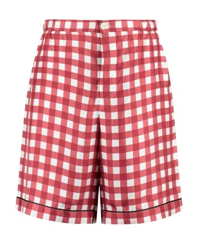 Prada Plaid Shorts In Red