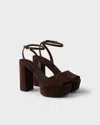 Prada Suede Platform Sandals In Brown