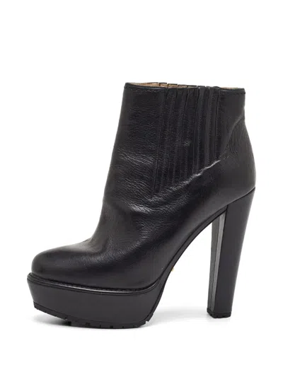 Pre-owned Prada Platform Ankle Boots In Black