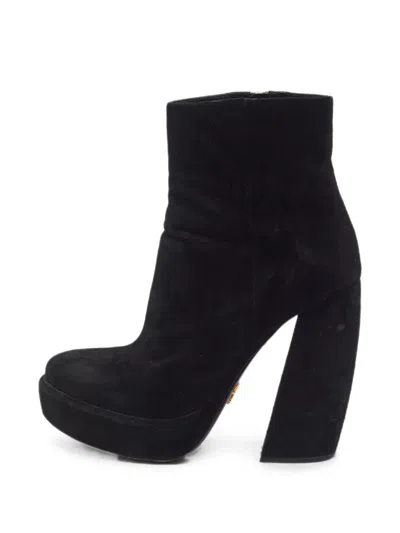Pre-owned Prada Platform Ankle Boots In Black