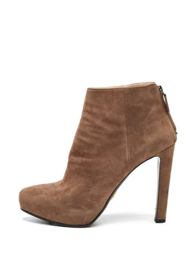 Pre-owned Prada Platform Ankle Boots In Brown