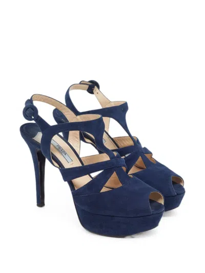 Pre-owned Prada Platform Ankle-strap Sandals In Blue