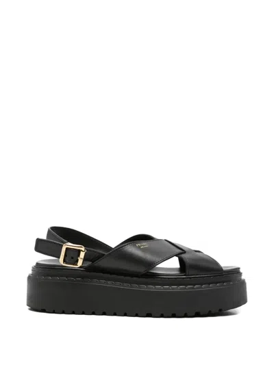 Pre-owned Prada Platform Crossover-strap Sandals In Black