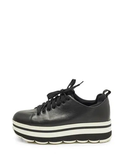 Pre-owned Prada Platform Lace-up Fastening Sneakers In Black
