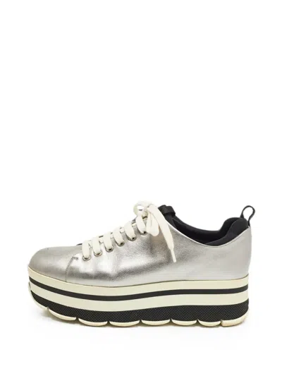 Pre-owned Prada Platform Lace-up Sneakers In Silver