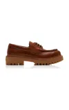 Prada Lace-up Leather Loafers In Beige