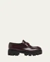 Prada Platform Leather Triangle Logo Loafers In Burgundy