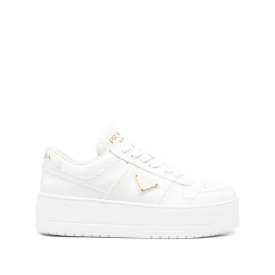 Prada Downtown Platform Leather Sneakers In White