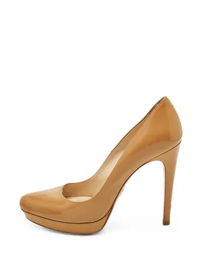 Pre-owned Prada Platform Patent Leather Pumps In Neutral