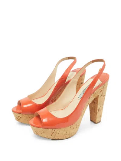 Pre-owned Prada Platform Peep-toe Pumps In Orange
