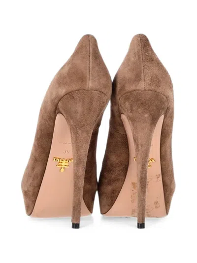 Pre-owned Prada Platform Round-toe Pumps In Brown