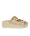 Prada Platform Sandals Open Toe Gold Tone Hardware In Neutral