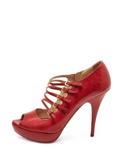 Pre-owned Prada Platform Strappy Pumps In Red
