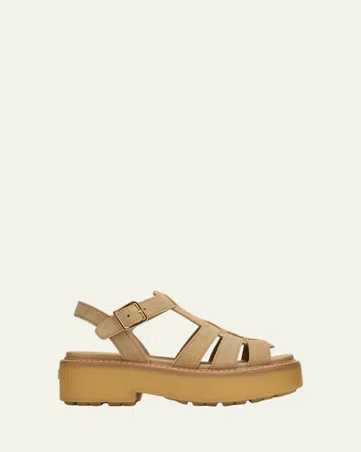 Prada Platform Suede Fisherman Sandals In Brown