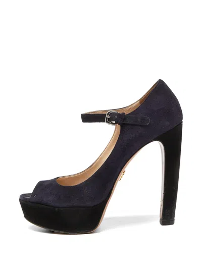 Pre-owned Prada Platform Suede Sandals In Blue