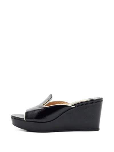 Pre-owned Prada Platform Wedge Sandals In Black