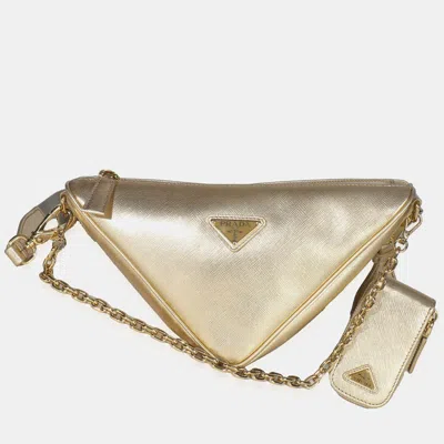 Pre-owned Prada Platino Gold Saffiano Lux Triangle Shoulder Bag