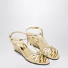 Prada Metallic Wedge Sandals Ankle Strap Open Toe